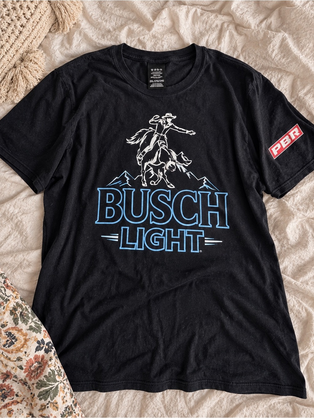 Busch Light PBR Rodeo Graphic Black T-Shirt 2XL Beer Western Cowboy